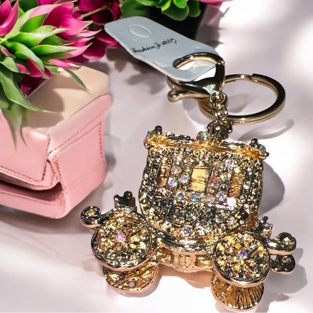 NWT✨Gold Carriage Keychain with AB Rhinestones